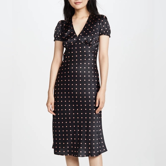 isalis Dresses & Skirts - Isalis Satin Polka Dot Open Back Midi Dress